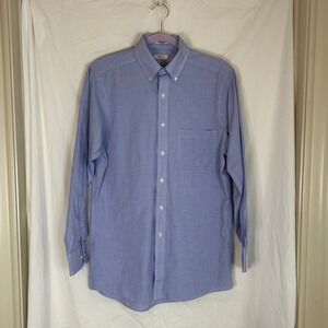 IZOD Mens Dress Shirt Wrinkle Free Quick Dry Blue Gingham Checkered Button‎ Up
